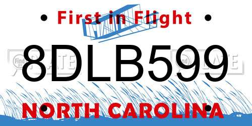 8DLB599 North Carolina License Plate