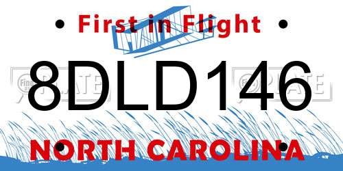 8DLD146 North Carolina License Plate