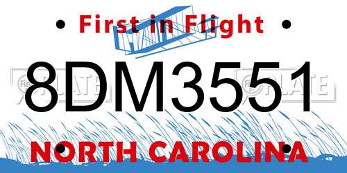 8DM3551 North Carolina License Plate
