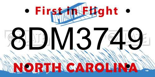 8DM3749 North Carolina License Plate