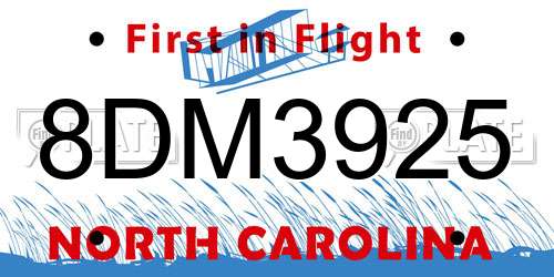 8DM3925 North Carolina License Plate