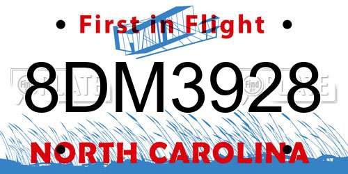 8DM3928 North Carolina License Plate