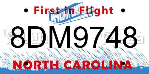 8DM9748 North Carolina License Plate