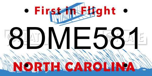 8DME581 North Carolina License Plate