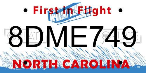 8DME749 North Carolina License Plate
