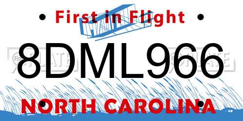 8DML966 North Carolina License Plate