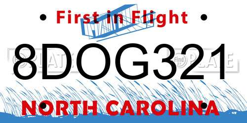 8DOG321 North Carolina License Plate