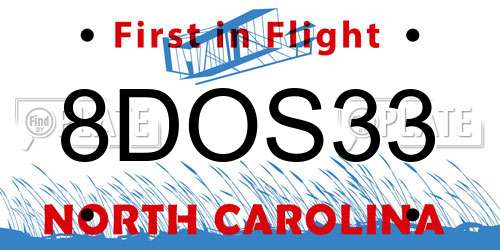 8DOS33 North Carolina License Plate