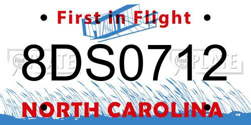 8DS0712 North Carolina License Plate