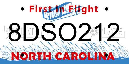 8DSO212 North Carolina License Plate