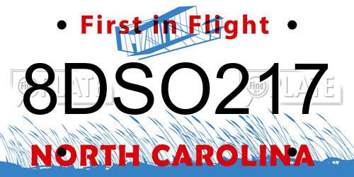 8DSO217 North Carolina License Plate
