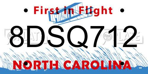 8DSQ712 North Carolina License Plate