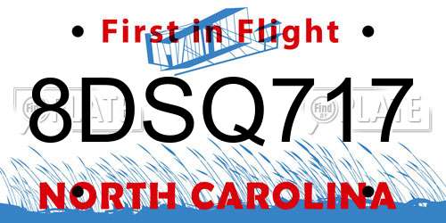 8DSQ717 North Carolina License Plate