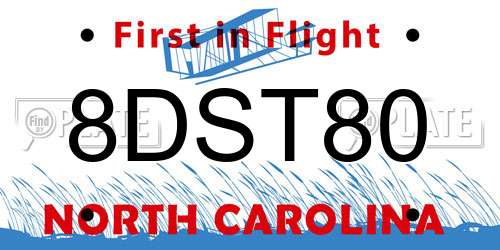 8DST80 North Carolina License Plate