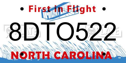 8DTO522 North Carolina License Plate