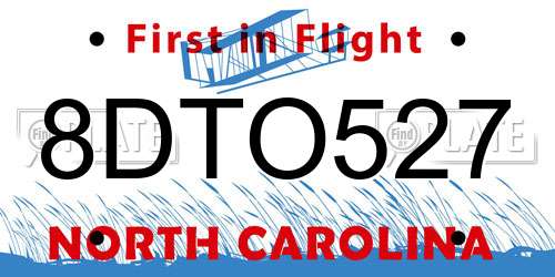 8DTO527 North Carolina License Plate