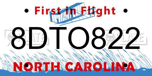 8DTO822 North Carolina License Plate