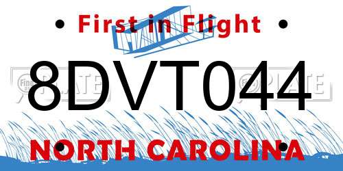 8DVT044 North Carolina License Plate