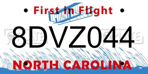 8DVZ044 North Carolina License Plate