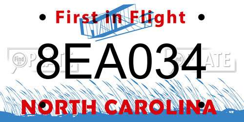 8EA034 North Carolina License Plate