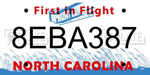 8EBA387 North Carolina License Plate