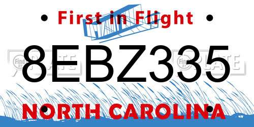 8EBZ335 North Carolina License Plate