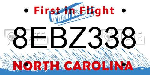 8EBZ338 North Carolina License Plate