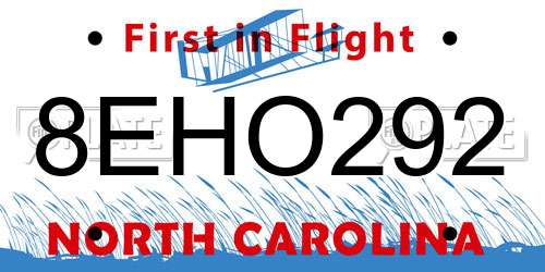 8EHO292 North Carolina License Plate
