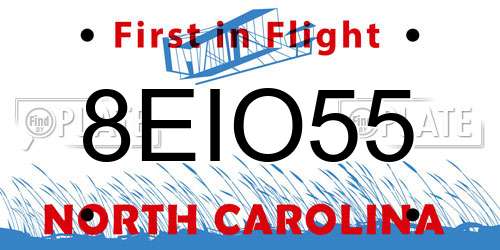 8EIO55 North Carolina License Plate