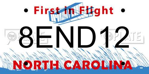 8END12 North Carolina License Plate