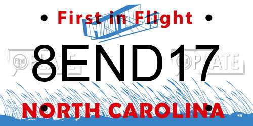 8END17 North Carolina License Plate