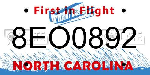 8EO0892 North Carolina License Plate