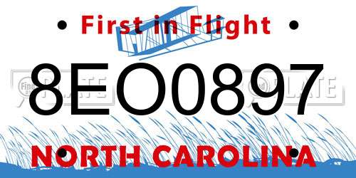 8EO0897 North Carolina License Plate