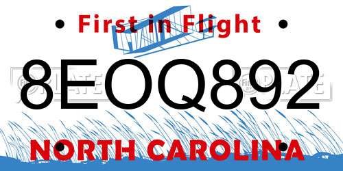 8EOQ892 North Carolina License Plate