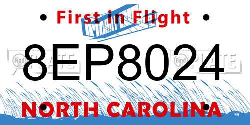8EP8024 North Carolina License Plate