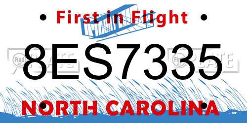 8ES7335 North Carolina License Plate