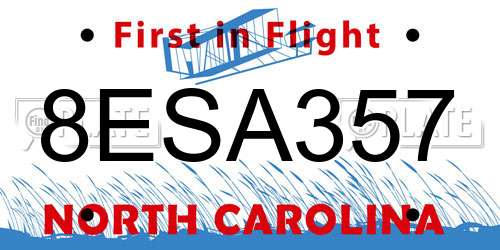 8ESA357 North Carolina License Plate