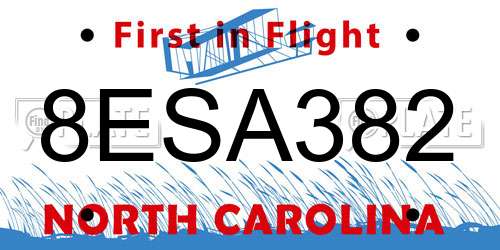 8ESA382 North Carolina License Plate