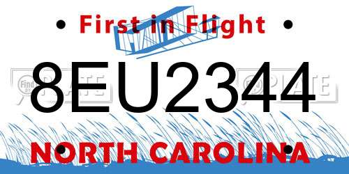 8EU2344 North Carolina License Plate