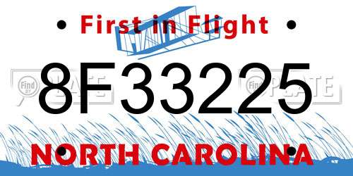 8F33225 North Carolina License Plate