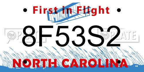 8F53S2 North Carolina License Plate