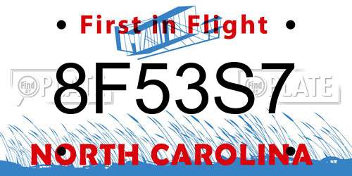 8F53S7 North Carolina License Plate