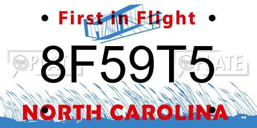 8F59T5 North Carolina License Plate