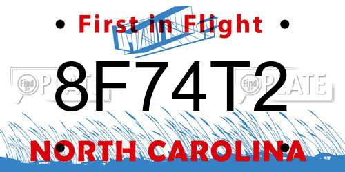 8F74T2 North Carolina License Plate