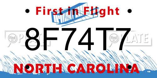 8F74T7 North Carolina License Plate