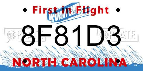 8F81D3 North Carolina License Plate