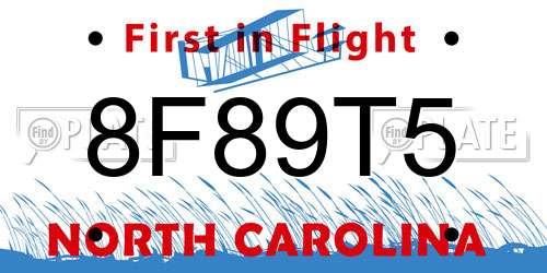 8F89T5 North Carolina License Plate