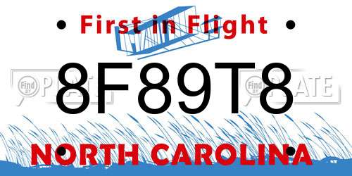 8F89T8 North Carolina License Plate