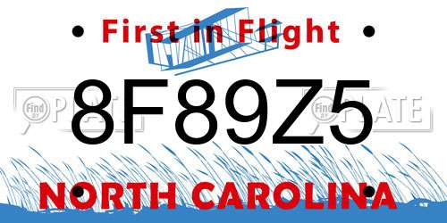 8F89Z5 North Carolina License Plate