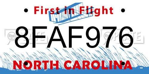 8FAF976 North Carolina License Plate